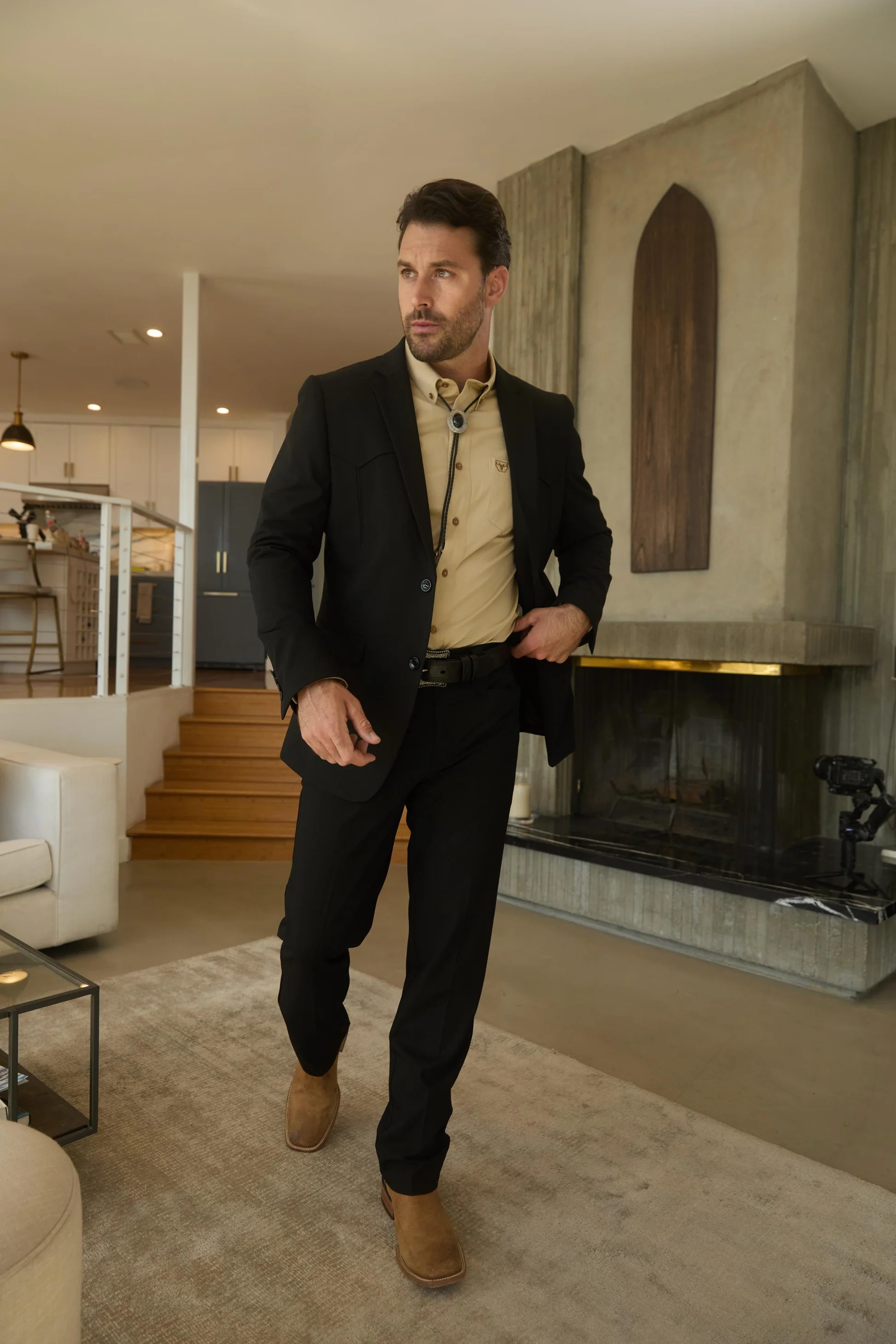 Mens Black Western Sport Suit with Elbow Patch Detail - 34 Short or Extra Small