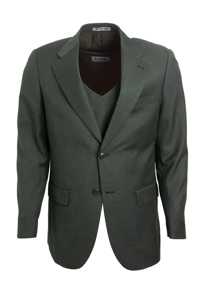 "Mens Stacy Adams Suit - Stacy Adams Suit Men's Sharkskin Suit - Two Button Vested in Olive Green" - 34 Regular