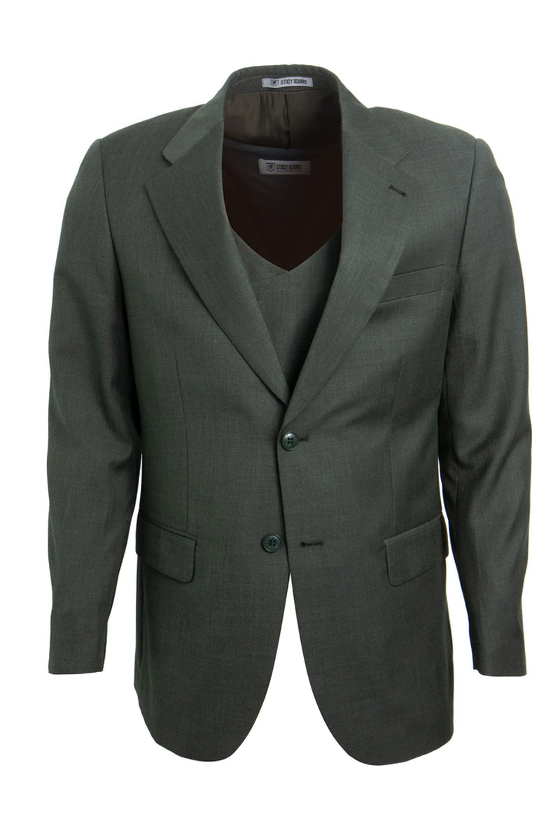 "Stacy Adams Men's Sharkskin Suit - Two Button Vested in Olive Green"