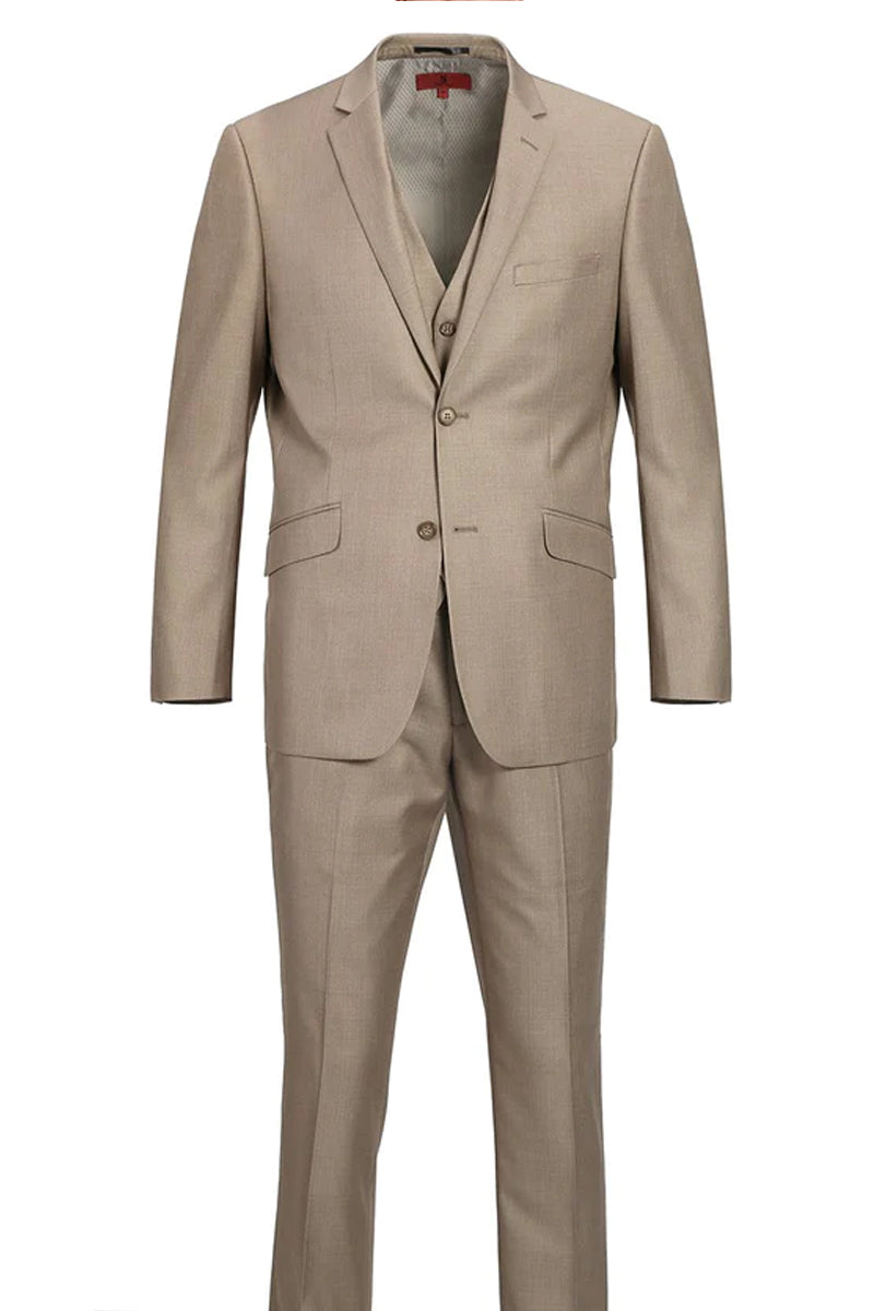 "Taupe Slim Fit Two-Button Men's Suit with Optional Vest" - 34 Short