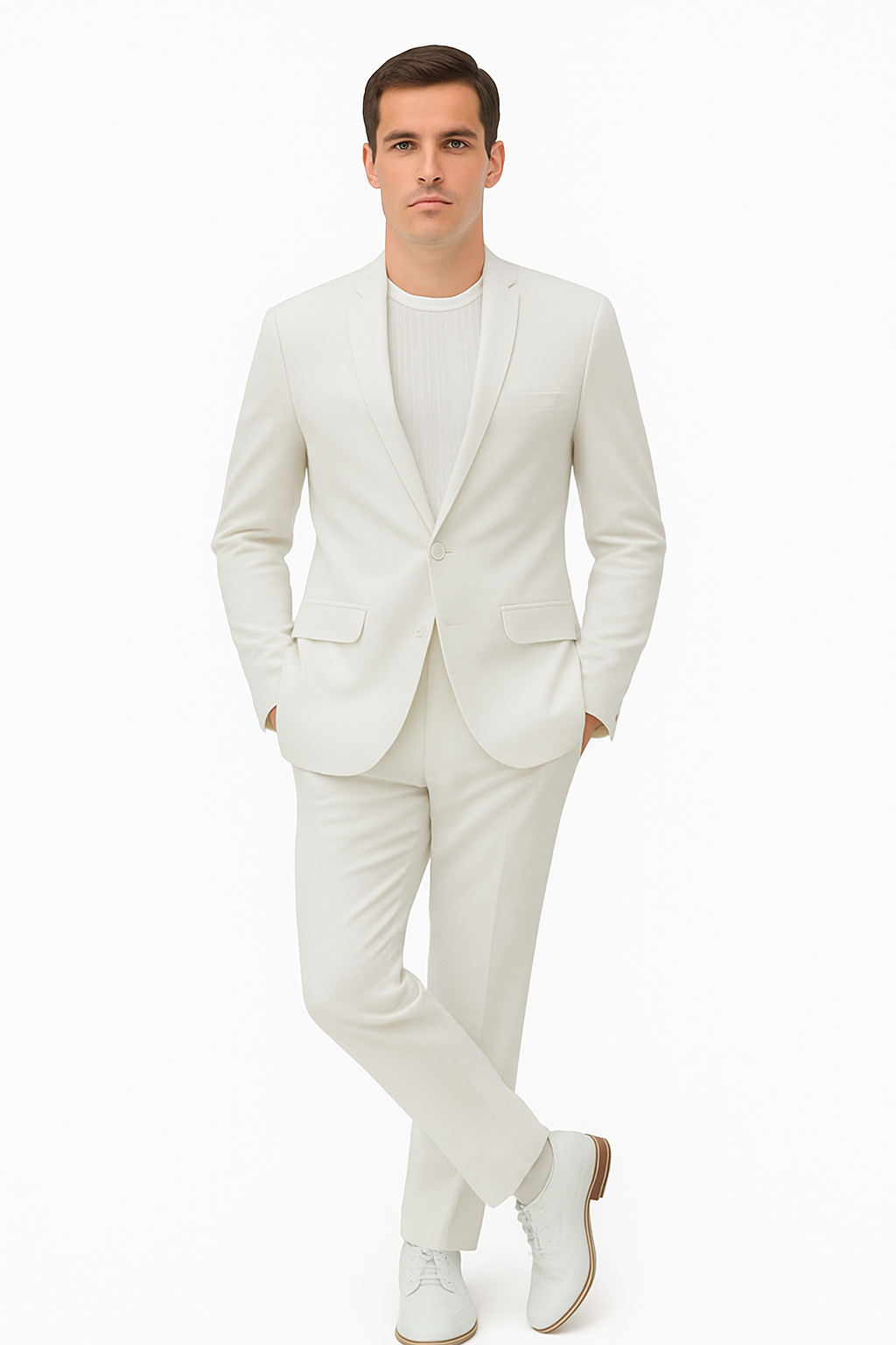 Mens Two Piece Linen Suit Relaxed Hybrid Fit No Collar - 34 Short or Extra Small