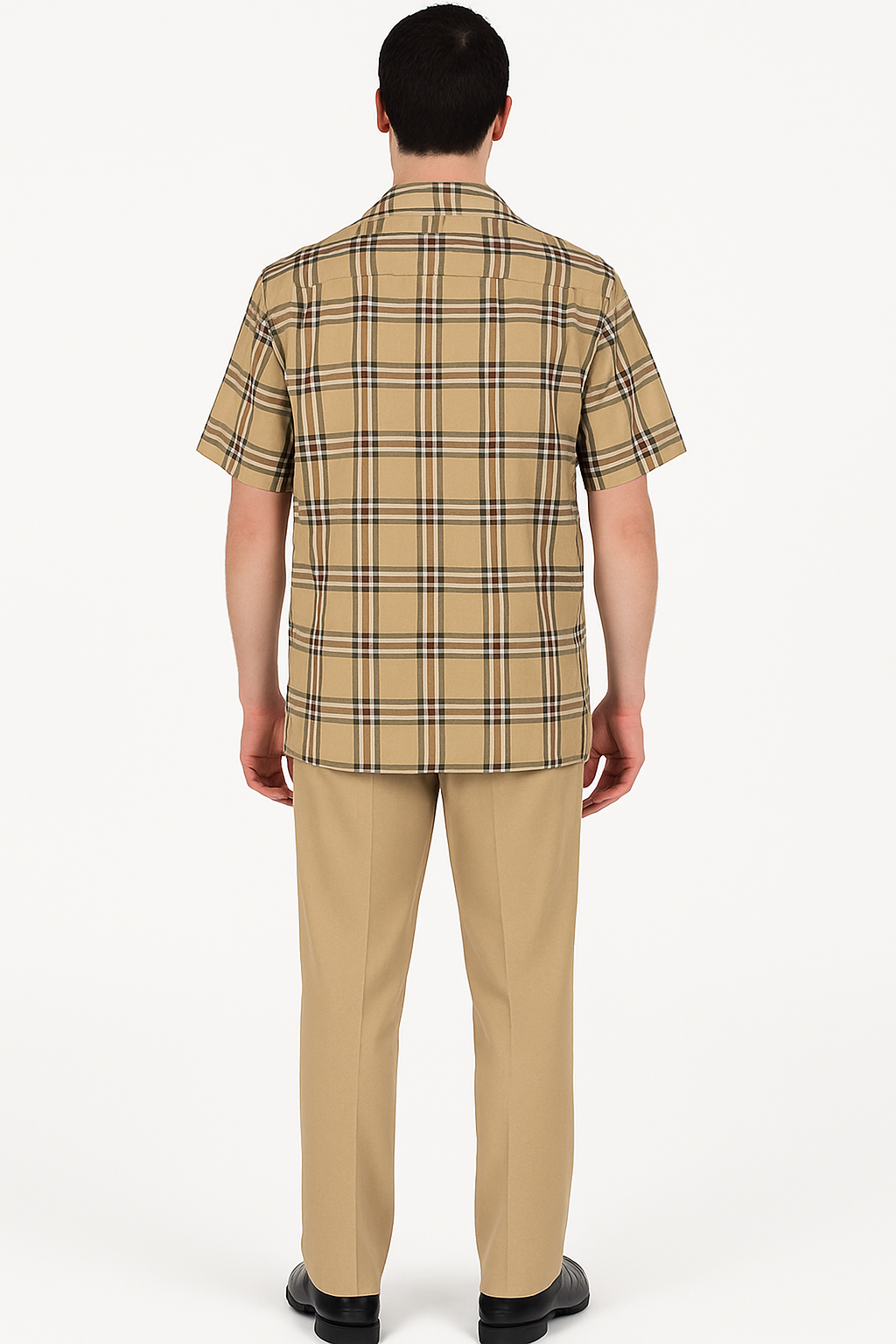 Beige Plaid Button-Up Shirt for Men â€“ Casual to Semi-Formal