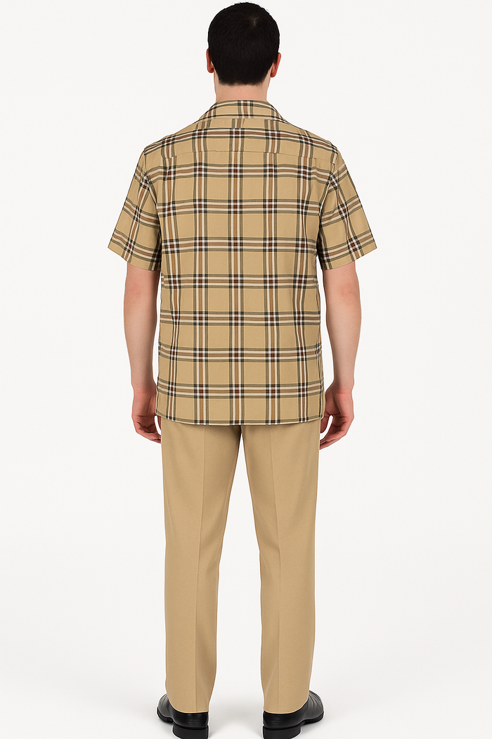 Beige Plaid Button-Up Shirt for Men â€“ Casual to Semi-Formal