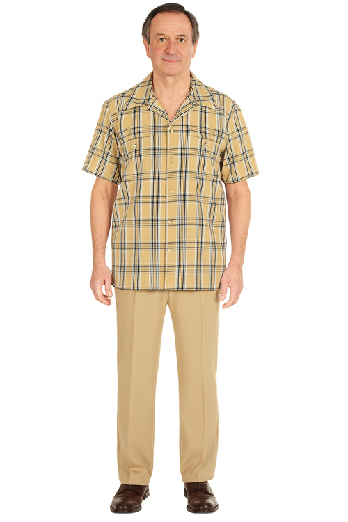 Beige Plaid Button-Up Shirt for Men â€“ Casual to Semi-Formal