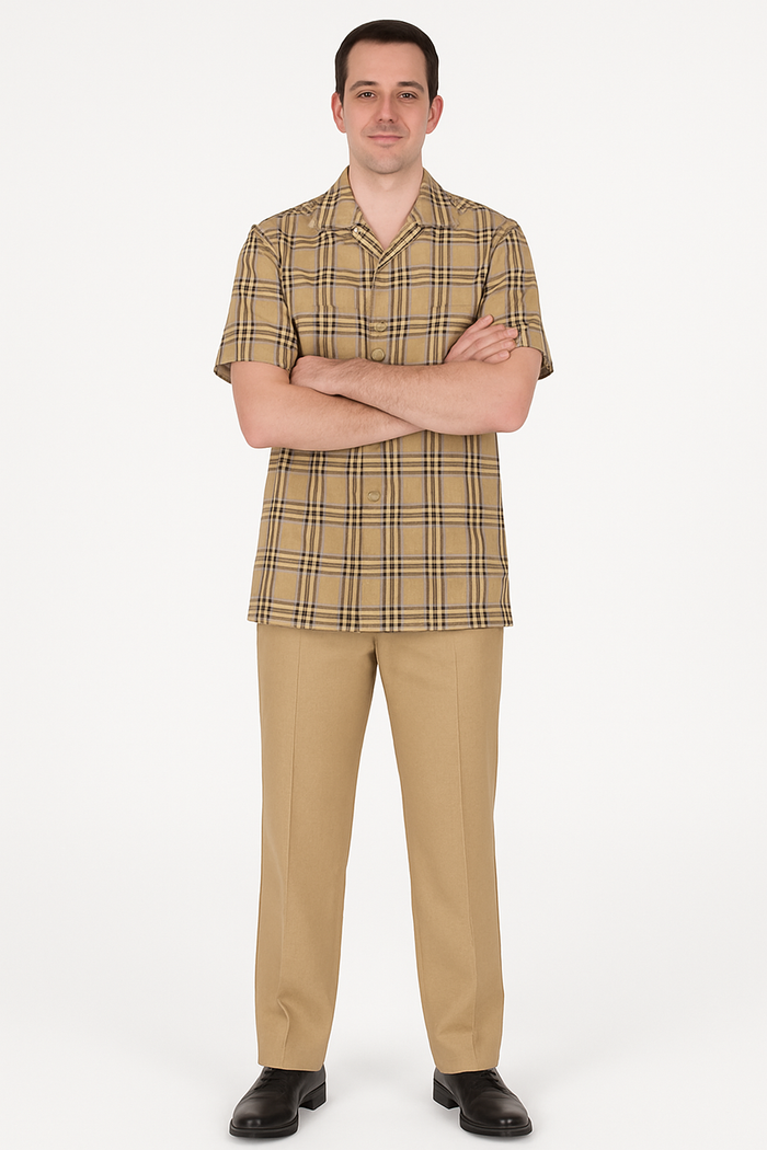 Beige Plaid Button-Up Shirt for Men â€“ Casual to Semi-Formal