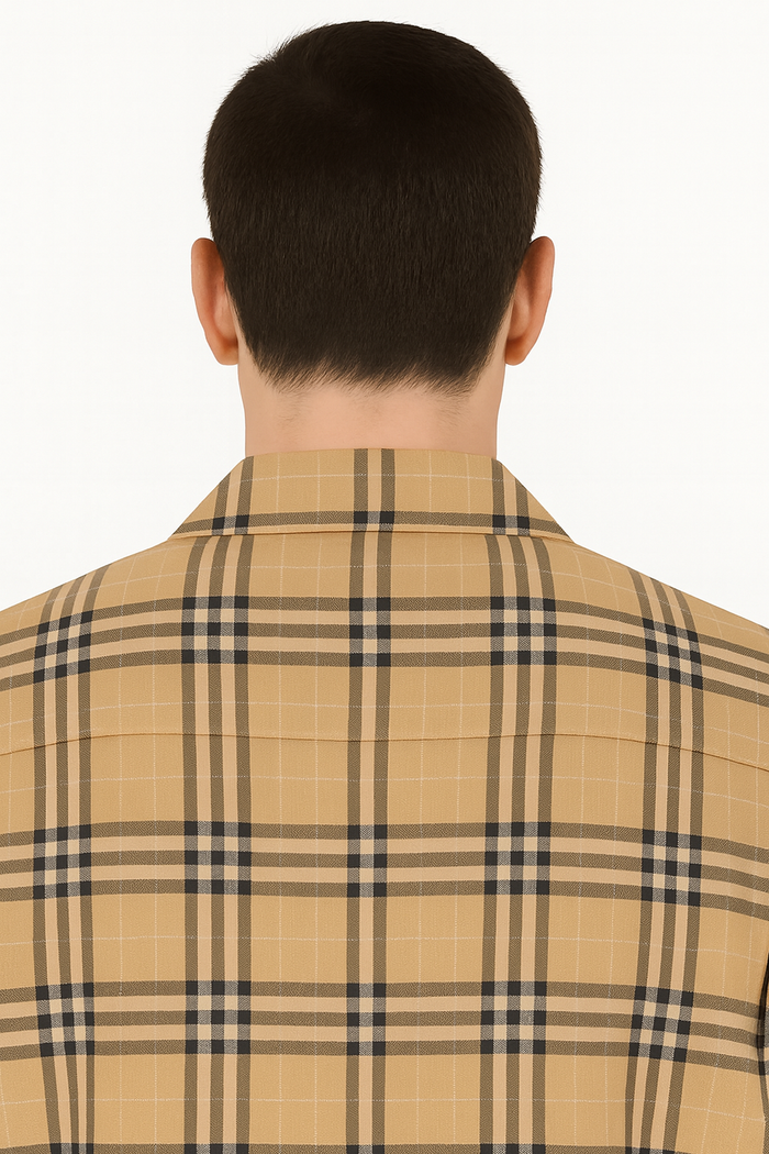 Beige Plaid Button-Up Shirt for Men â€“ Casual to Semi-Formal