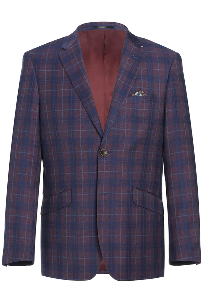 "Men's Slim Fit Plaid Blazer - Two Button Sport Coat in Purple & Blue" - 36 Short