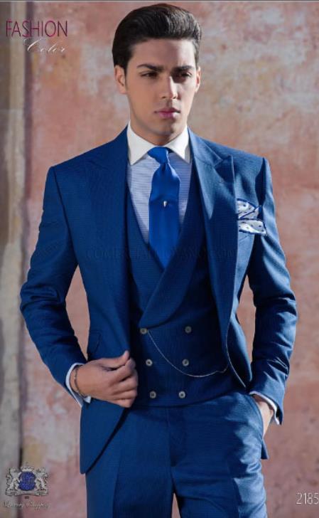 Mens Wedding Tuxedo - Groom Tuxedo - Groom Royal Blue Suit - 38 Short Jacket+32 Waist Adjustable 28to34)(Height: 5 4 to5 7 )(Neck  15-16.5)S-M)