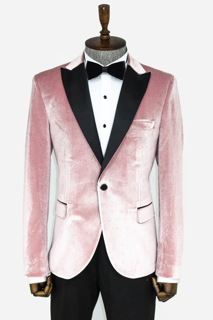 Mens Premium Blush Pink Velvet Evening Blazer Slim Fit Formal Prom & Wedding Jacket