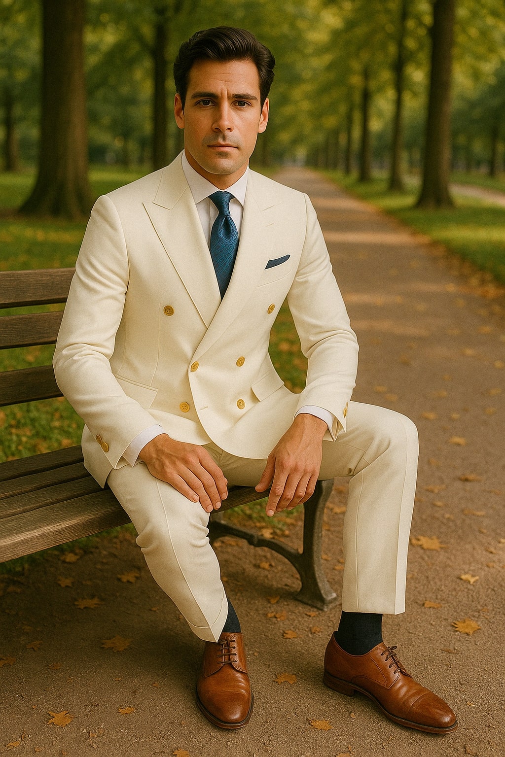 Mens White Double-Breasted Suit with Gold Buttons â€“ Formal Slim Fit 2-Piece Set - 34 Short or Extra Small