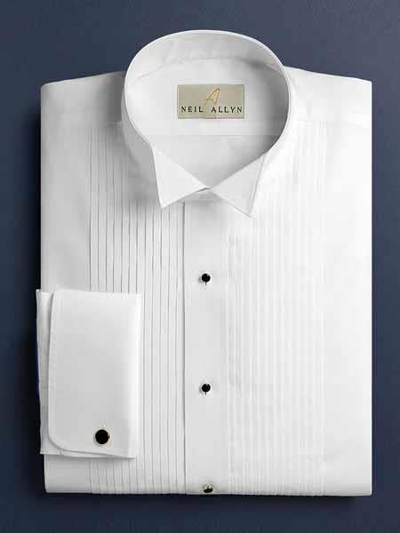 White Russ Pleated Wingtip French Cuff Tuxedo Shirt With Pleats Regular Fit - Small 14.5 Neck / 32-33" Sleeve