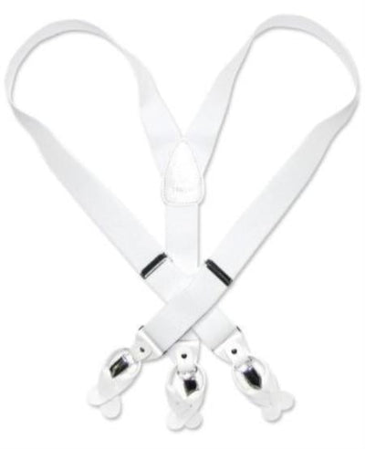 Solid White Suspenders For Men Elastic Y-Back Button & Clip-On Man's