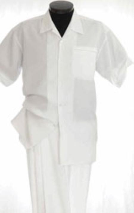 White Mens Walking Suit Men's Short Sleeve Two Piece Two Piece Mens Walking Outfit Pant Sets Suit All White Outfits For Men Short or Long Pants Leisure Casual Suit For Sale-New Designer Collection - M or Medium