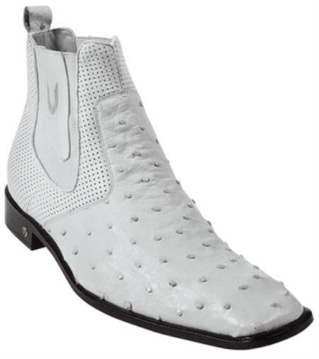 Men's Short Boots Men's Genuine White Full Quill Ostrich Dressy Boot Ankle Dress Style For Man - 6.0 Standard / D / Medium