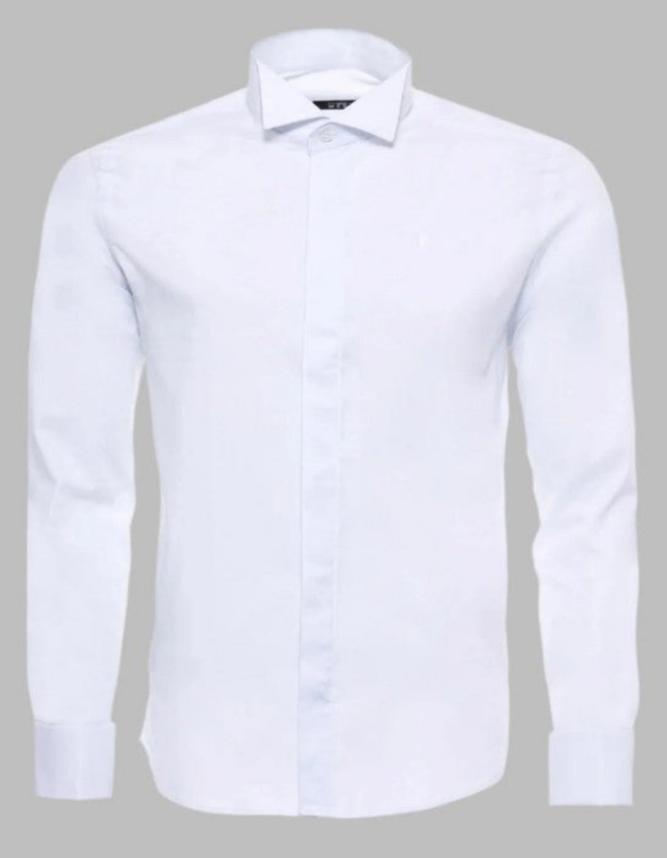 White Plain Stand Collar Formal Tuxedo Shirt - 15.5" Neck /34-35" Sleeve