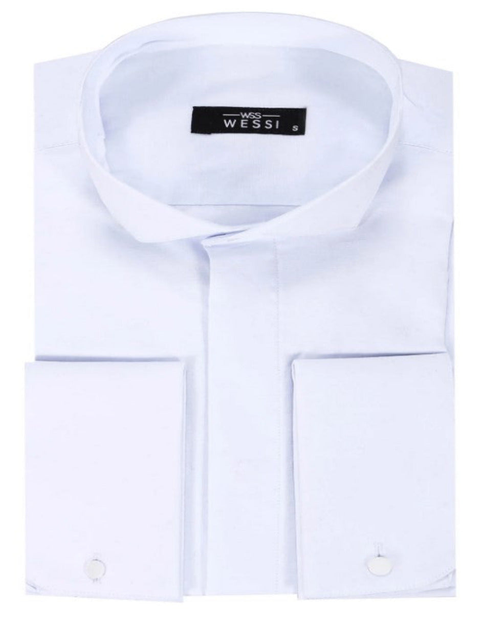 White Plain Stand Collar Formal Tuxedo Shirt - 15.5" Neck /34-35" Sleeve
