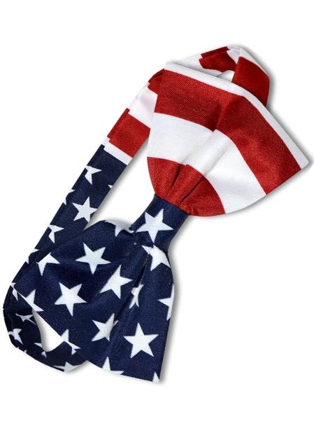 Mens New Years Outfit-Men's White/Red/Blue Polyester American Flag USA Patriotic Bowtie
