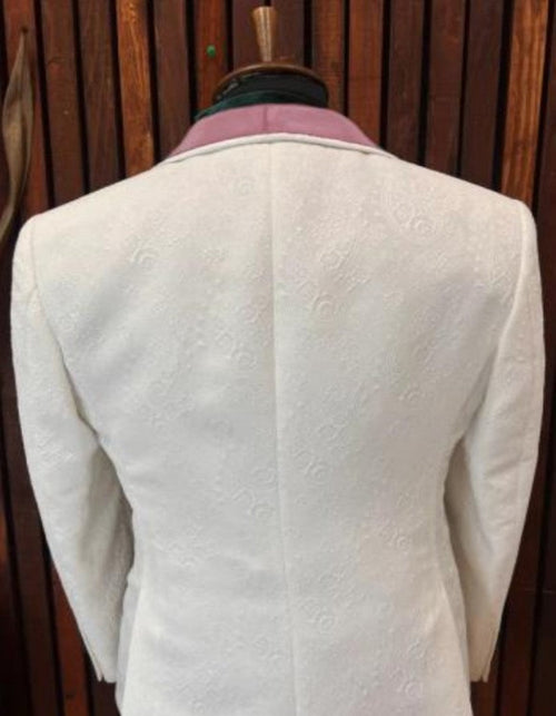 WHITE AND PINK TUXEDO - PROM SUIT (JACKET + PANTS + VEST + BOWTIE PACKAGE