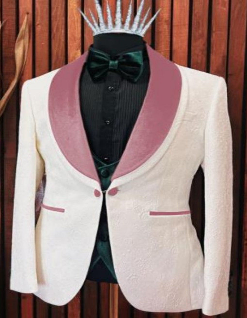 White and Rose Gold Tuxedo Suit - Wedding Groom Vested Suit - 34 Short or Extra Small