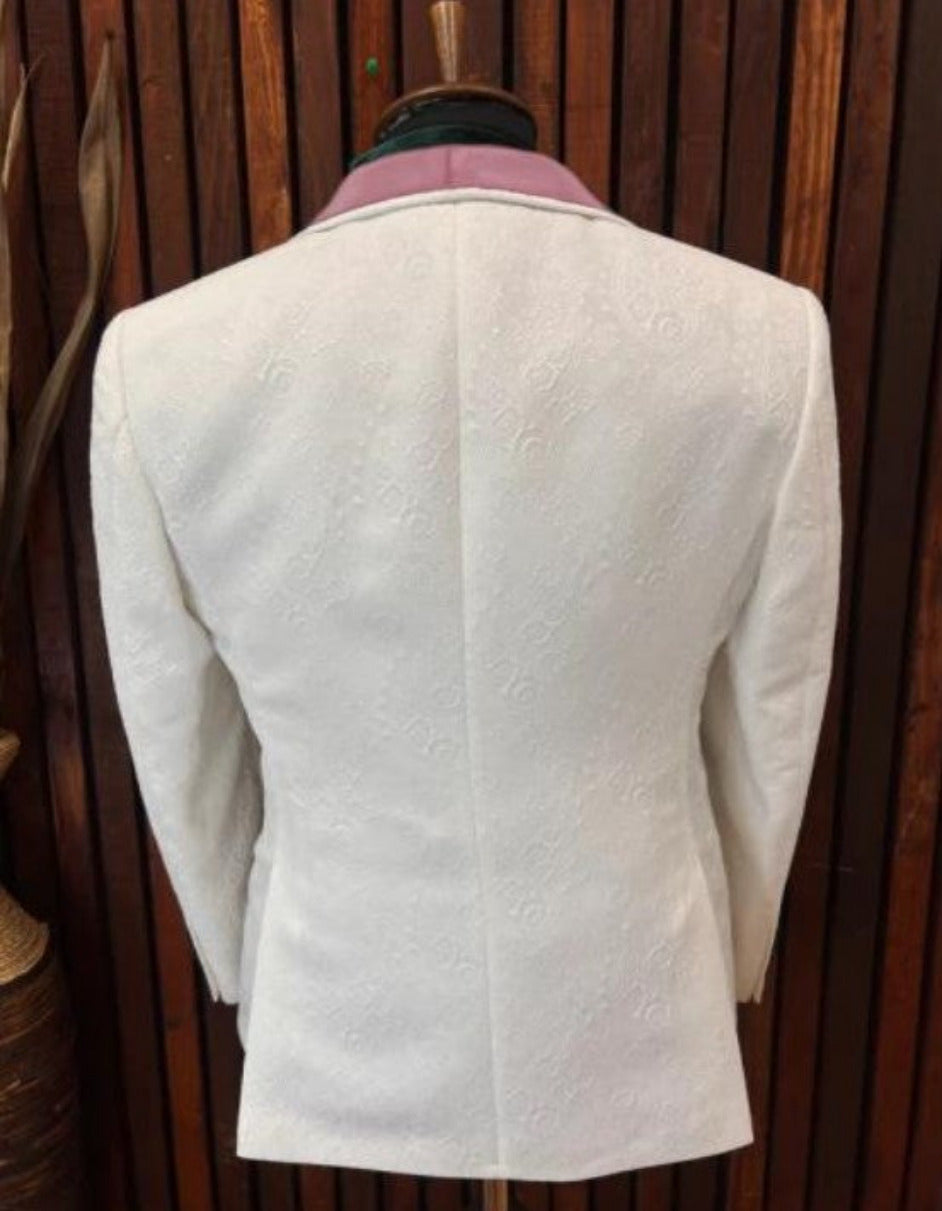White and Rose Gold Tuxedo Suit - Wedding Groom Vested Suit - 34 Short or Extra Small