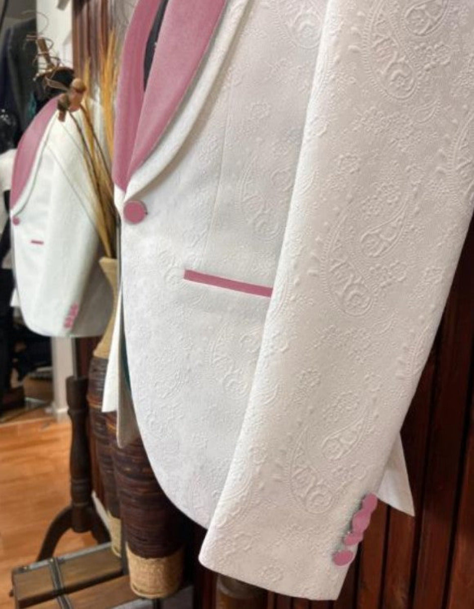 White and Rose Gold Tuxedo Suit - Wedding Groom Vested Suit - 34 Short or Extra Small