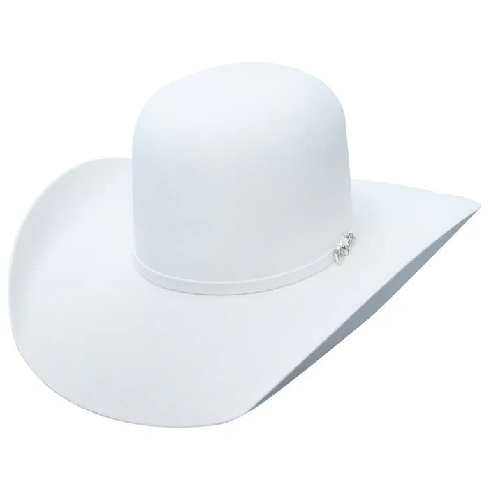 Open Satin Linen Crown White Cowboy Felt Hat - S