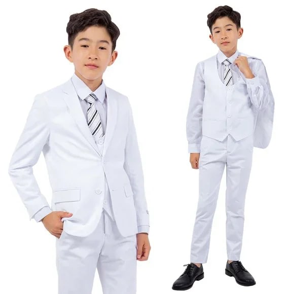 Exclusive Stacy Adams 5pc Boys Suit Slim-Fit, White - Boy Size : 4 (Weight 38 to 49)