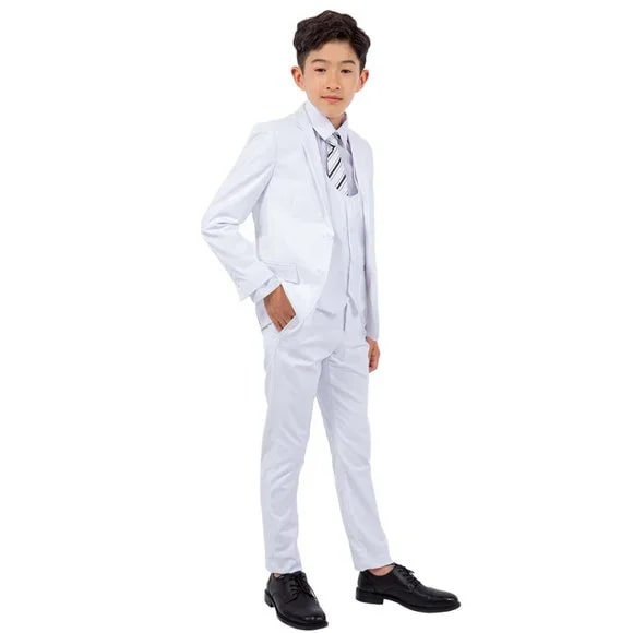 Exclusive Stacy Adams 5pc Boys Suit Slim-Fit, White - Boy Size : 4 (Weight 38 to 49)