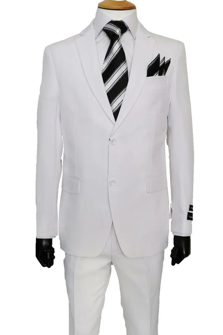 Cheap Suit - Mens 2 Button Slim Fit Poplin Basic White Suit