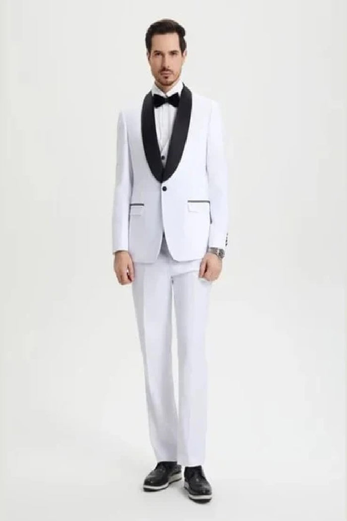 Stacy Adams 3pc Tuxedo Shawl Lapel, Snow White