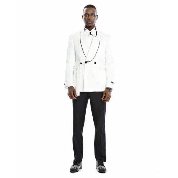 Knot Side Textured Paisley 2pc Tuxedo, White