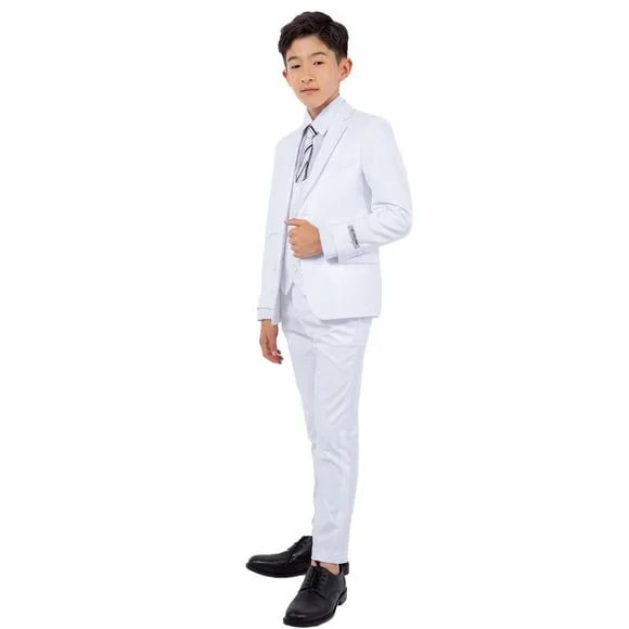 Exclusive Stacy Adams 5pc Boys Suit Slim-Fit, White - Boy Size : 4 (Weight 38 to 49)