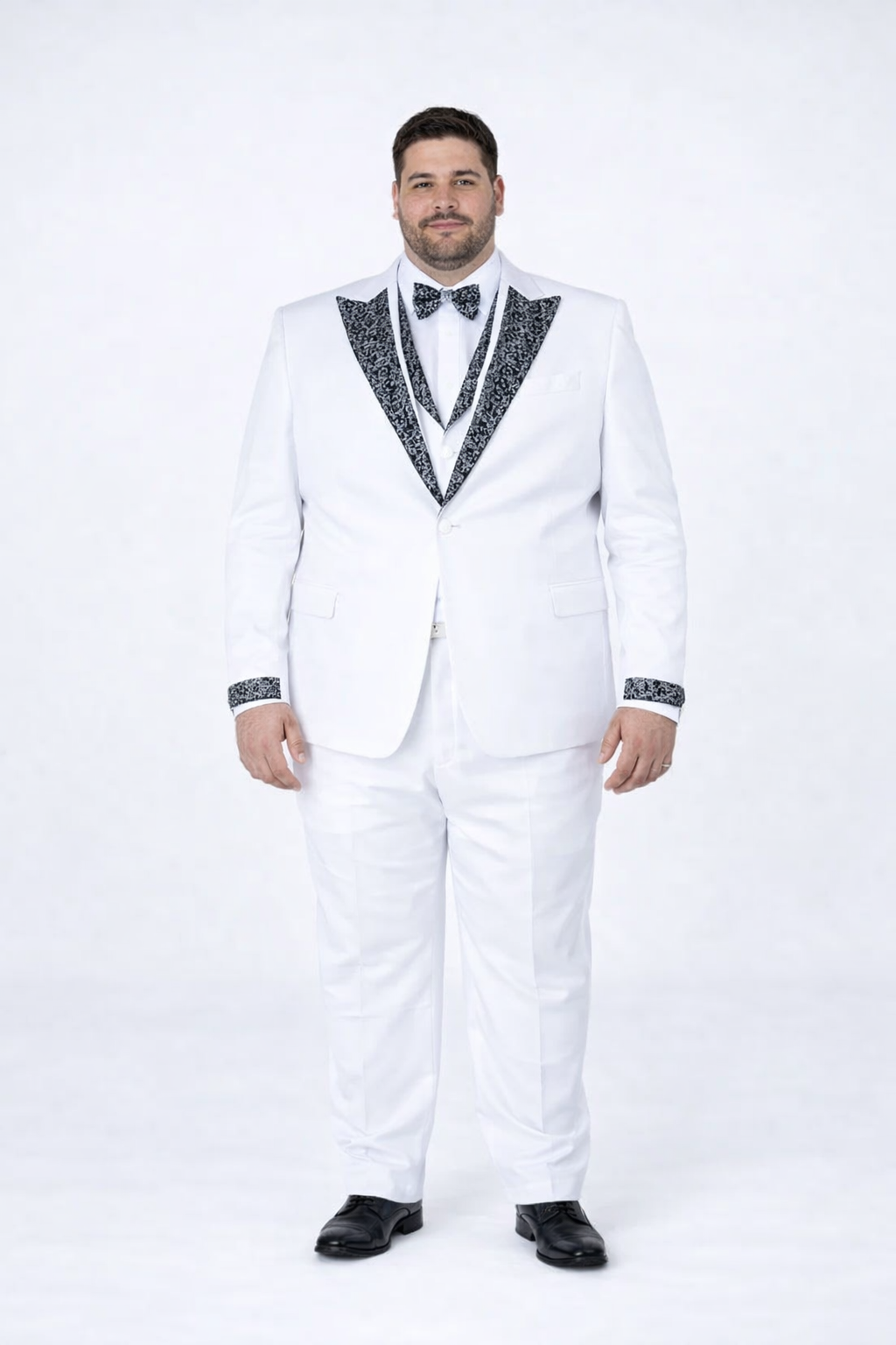 Mens White Peak Lapel Tuxedo with Stones Luxury 4-Piece Formal Suit - 34R Coat - 28 Waist