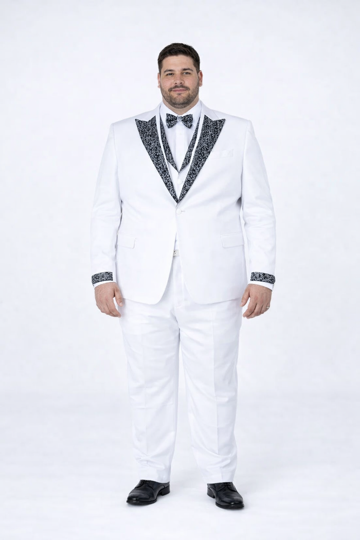 Mens White Peak Lapel Tuxedo with Stones Luxury 4-Piece Formal Suit