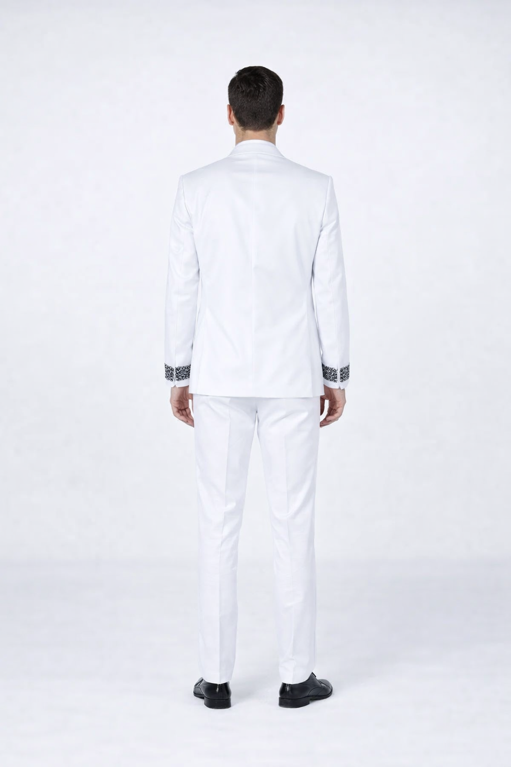 Mens White Peak Lapel Tuxedo with Stones Luxury 4-Piece Formal Suit - 34R Coat - 28 Waist