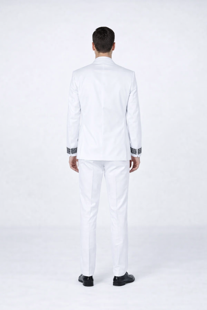Mens White Peak Lapel Tuxedo with Stones Luxury 4-Piece Formal Suit