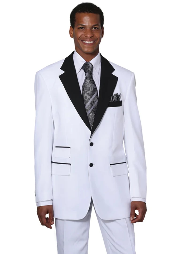 Cheap Priced Suit- Mens 2 Button Classic Fit Contrast Collar White Tuxedo - 38 Short Jacket+32 Waist Adjustable 28to34)(Height: 5 4 to5 7 )(Neck  15-16.5)S-M)