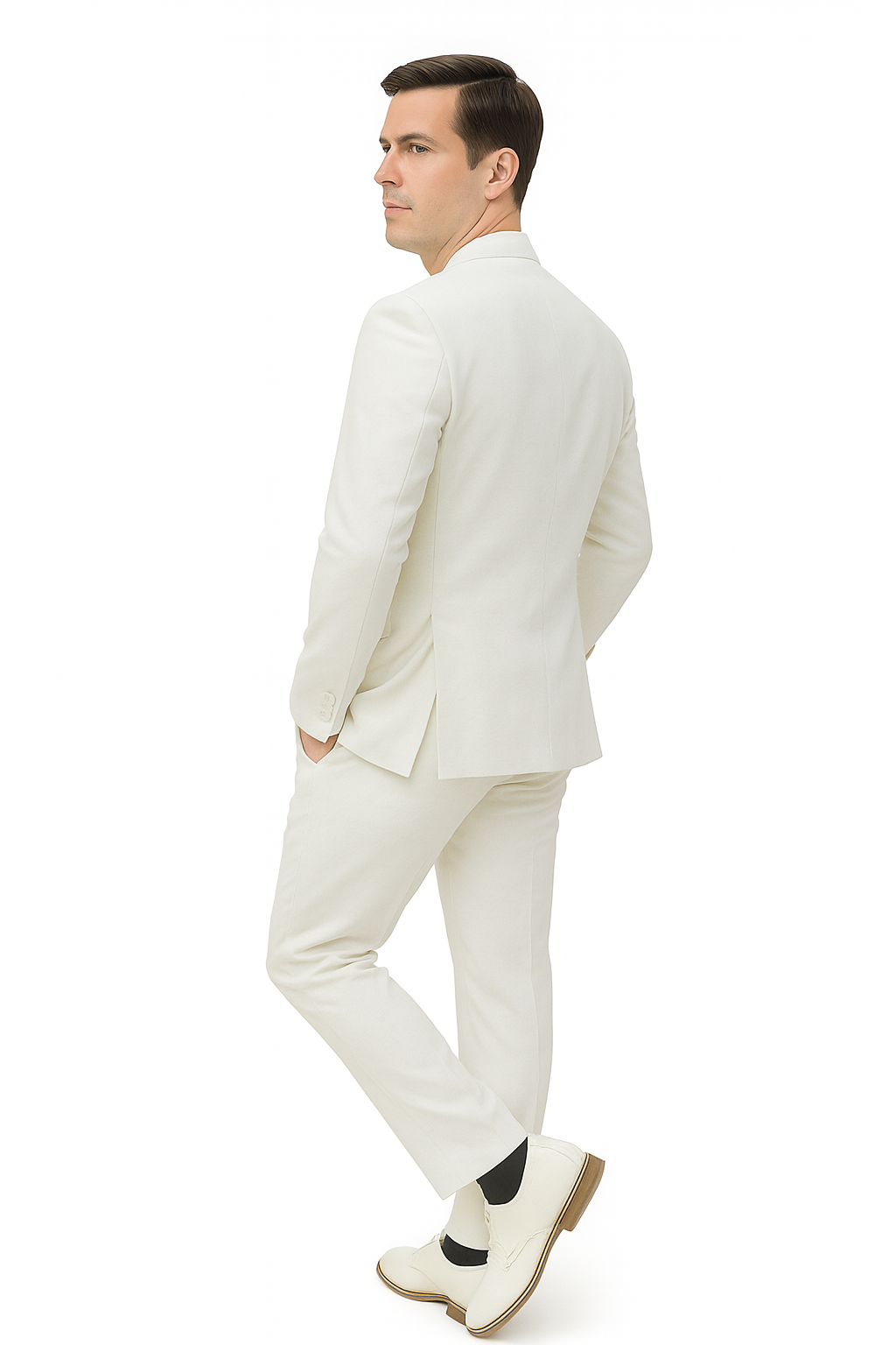Mens Two Piece Linen Suit Relaxed Hybrid Fit No Collar - 34 Short or Extra Small