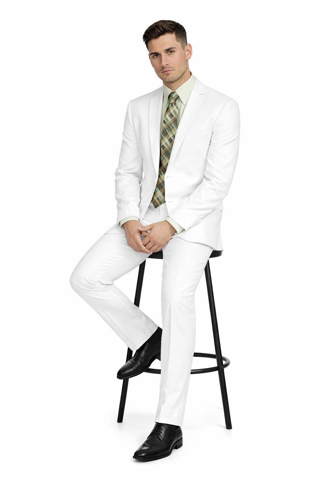 Mens Basic 2 Button Classic Fit Poplin Suit in White