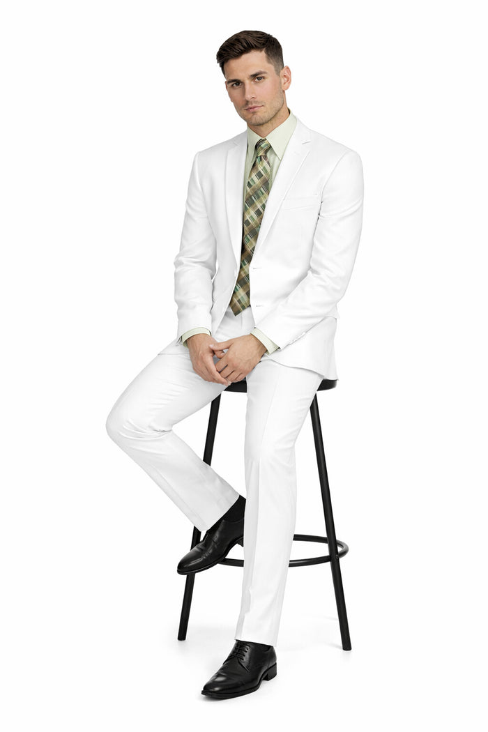 Mens Basic 2 Button Classic Fit Poplin Suit in White