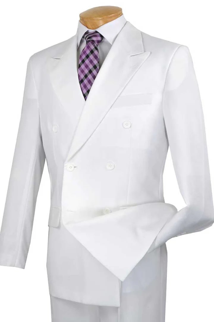 Cheap Priced Suit  - Mens Classic Double Breasted Poplin White Suit - 38 Short Jacket+32 Waist Adjustable 28to34)(Height: 5 4 to5 7 )(Neck  15-16.5)S-M)