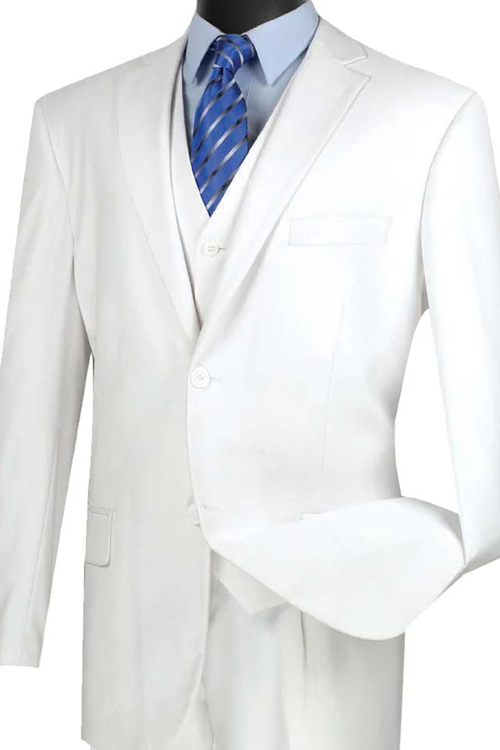 Cheap Priced Suit - Mens Basic 2 Button Vested White Suit - 38 Short Jacket+32 Waist Adjustable 28to34)(Height: 5 4 to5 7 )(Neck  15-16.5)S-M)