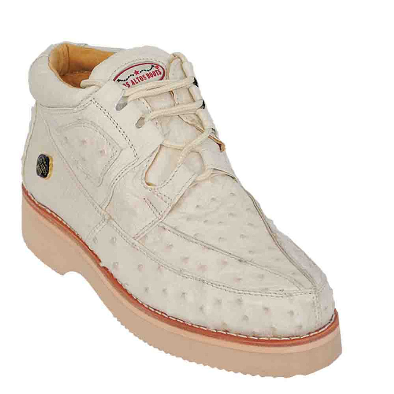 Los Altos Men's Casual Winter White Full Ostrich Sneakers - 8