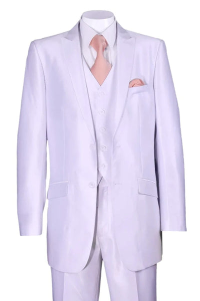Cheap Priced Suit  - Mens 2 Button Vested Slim Fit Shiny Sharkskin Suit white