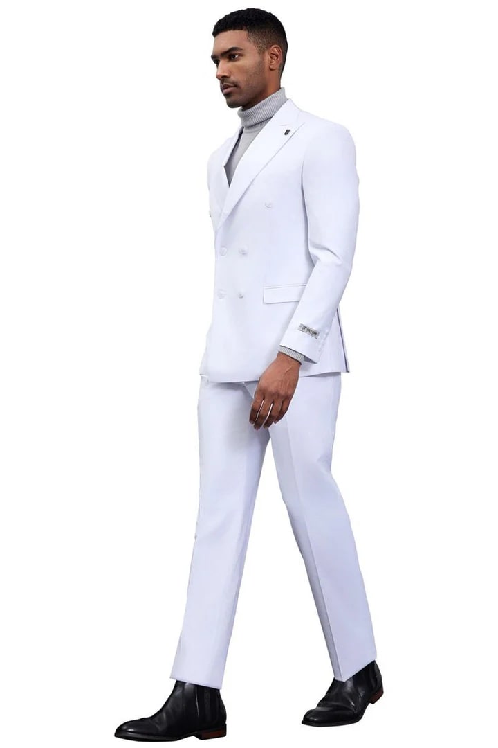 Cheap Suit - Men's Designer Stacy Adams Classic Double Breasted White Suit