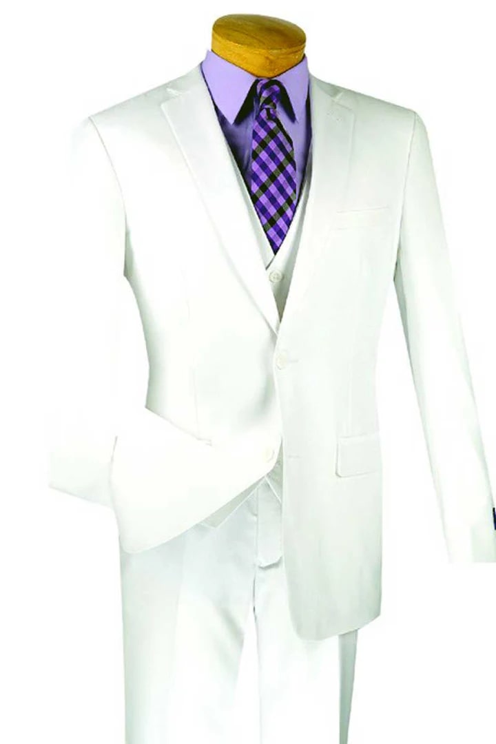 Cheap Suit - Mens Basic 2 Button Vested Slim Fit White Suit