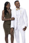 Cheap priced Suit - Mens Modern Two Button Vested Peak Lapel White Suit With Double Breasted Vest  & Gold Buttons