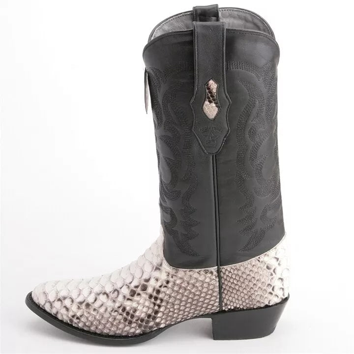 Los Altos Black & White Boots Genuine Python Skin - 8