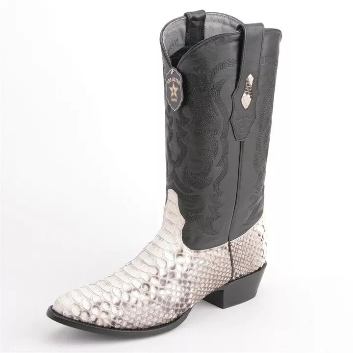 Los Altos Black & White Boots Genuine Python Skin - 8
