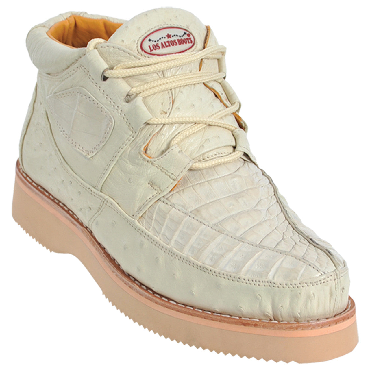 Los Altos Casual Winter White Caiman & Ostrich Skin Sneakers - 8